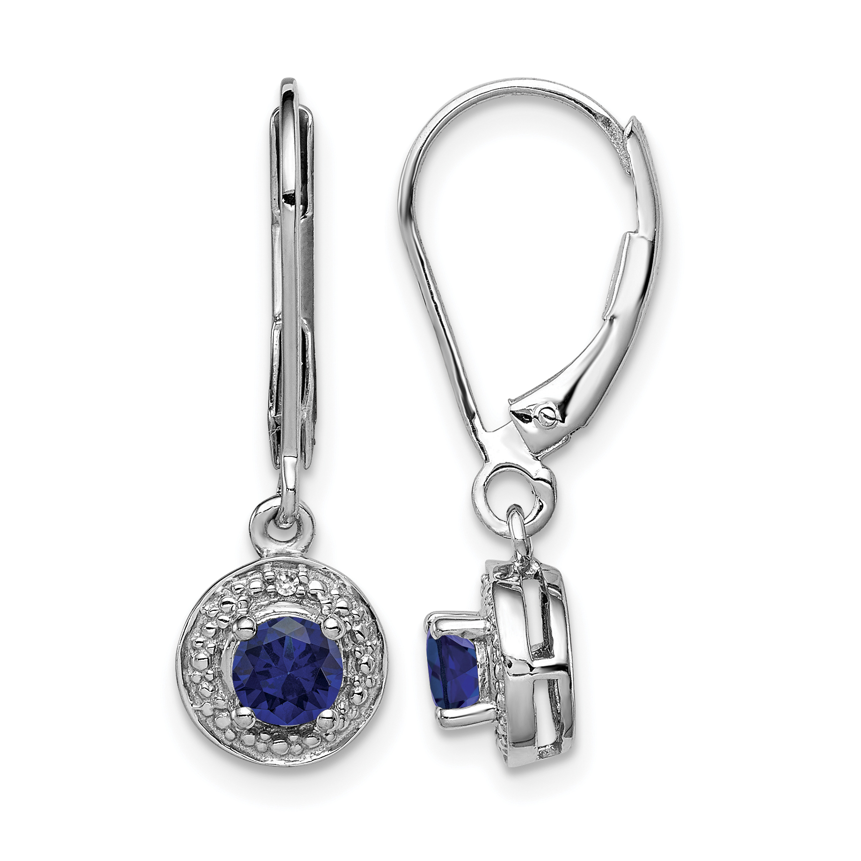 Sterling Silver Rhodium-plated Diam. & Created Sapphire Earrings (QBE11SEP)