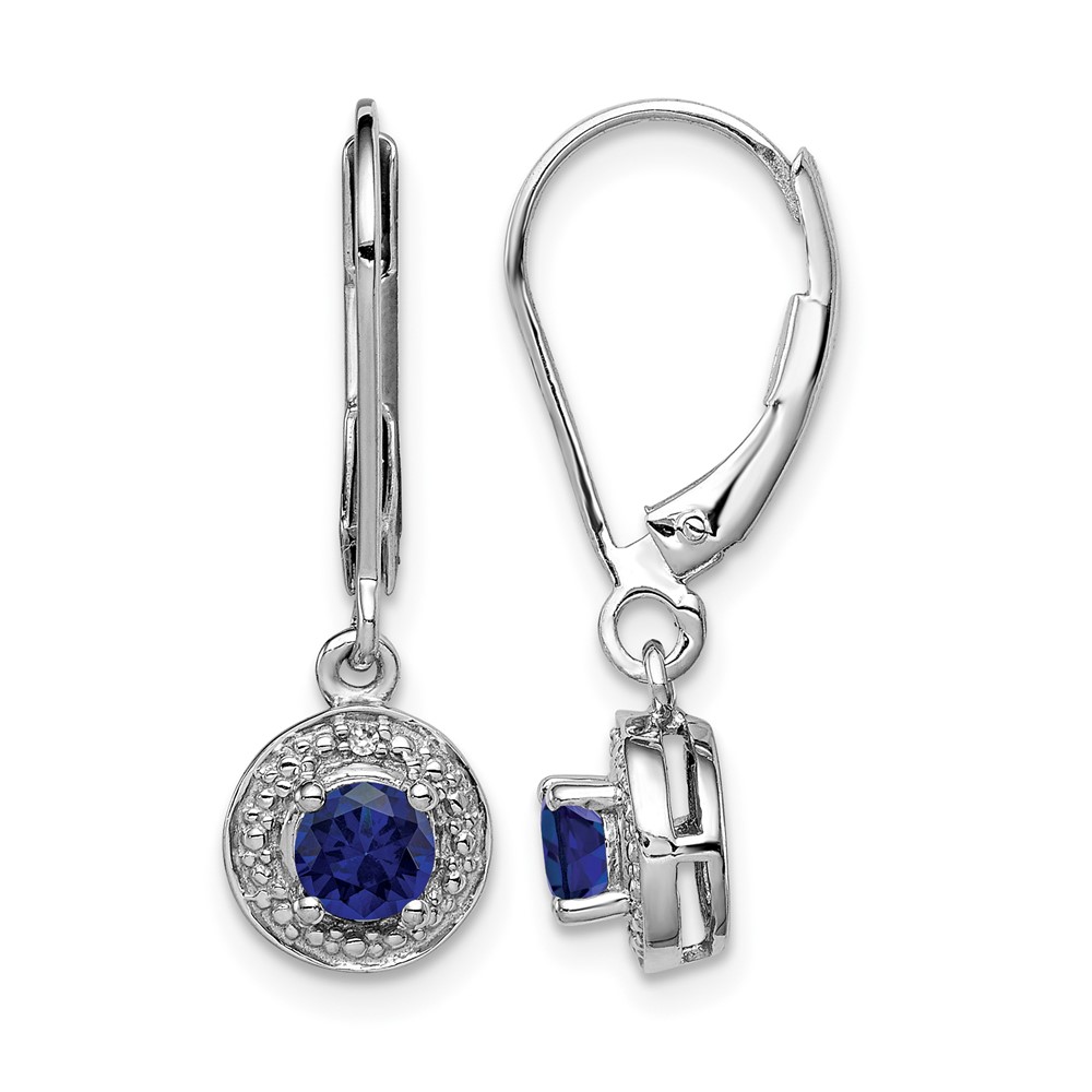 Sterling Silver Rhodium-plated Diam. & Created Sapphire Earrings (QBE11SEP)