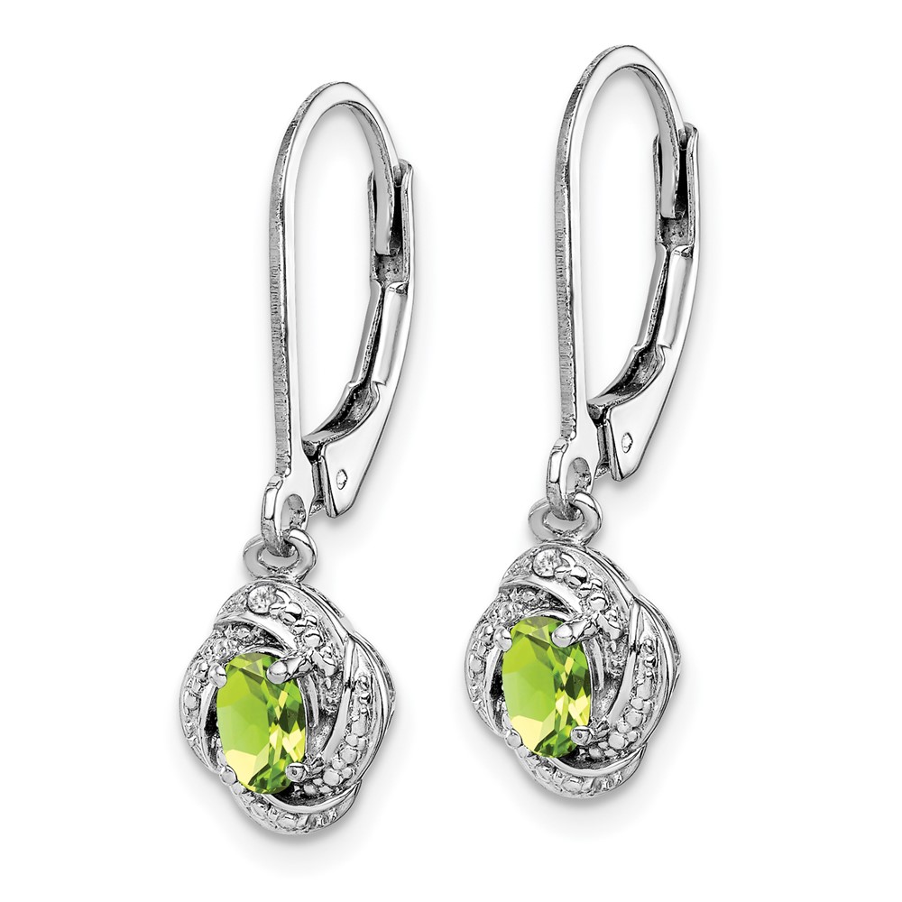 Sterling Silver Rhodium-plated Diam. & Peridot Earrings (QBE12AUG)