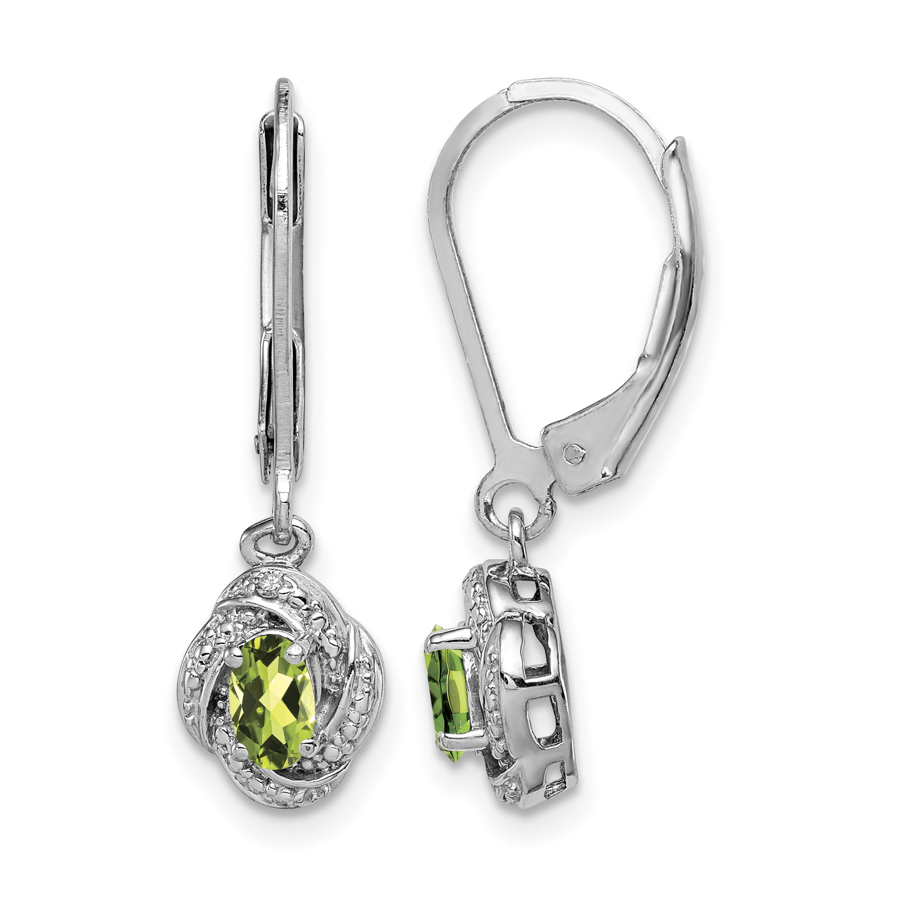Sterling Silver Rhodium-plated Diam. & Peridot Earrings (QBE12AUG)