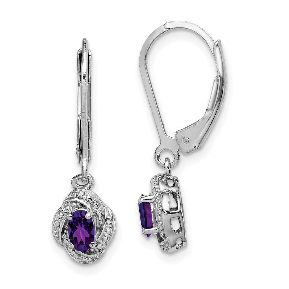 Sterling Silver Rhodium-plated Diam. & Amethyst Earrings (QBE12FEB)
