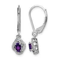 Sterling Silver Rhodium-plated Diam. & Amethyst Earrings view 1