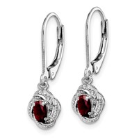 Sterling Silver Rhodium-plated Diam. & Garnet Earrings view 2
