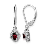 Sterling Silver Rhodium-plated Diam. & Garnet Earrings view 1