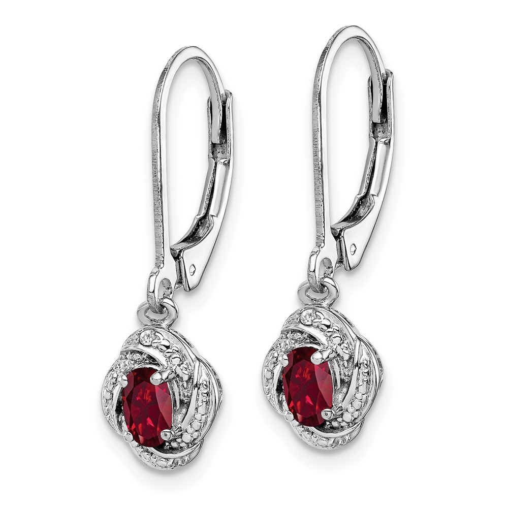 Sterling Silver Rhodium-plated Diam. & Created Ruby Earrings (QBE12JUL)