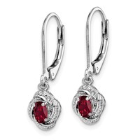 Sterling Silver Rhodium-plated Diam. & Created Ruby Earrings view 2