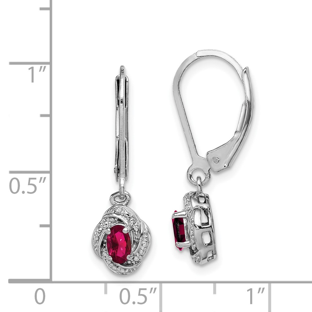 Sterling Silver Rhodium-plated Diam. & Created Ruby Earrings (QBE12JUL)