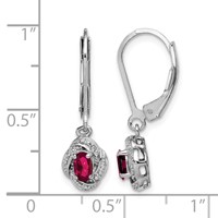 Sterling Silver Rhodium-plated Diam. & Created Ruby Earrings view 4