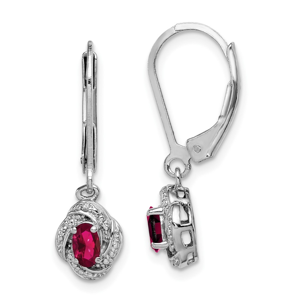 Sterling Silver Rhodium-plated Diam. & Created Ruby Earrings (QBE12JUL)