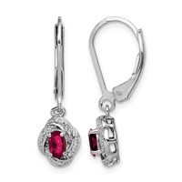 Sterling Silver Rhodium-plated Diam. & Created Ruby Earrings view 1