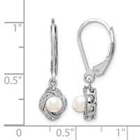 Sterling Silver Rhodium-plated Diam. & FW Cultured Pearl Earrings view 4