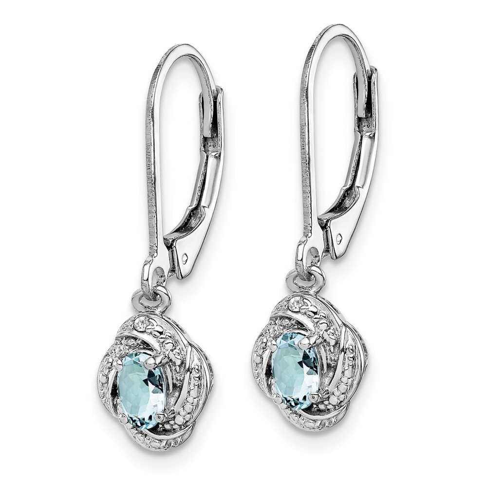 Sterling Silver Rhodium-plated Diam. & Aquamarine Earrings (QBE12MAR)