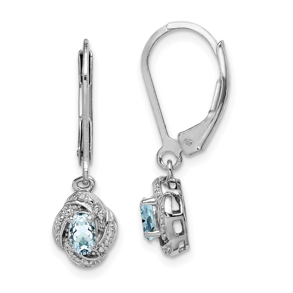 Sterling Silver Rhodium-plated Diam. & Aquamarine Earrings (QBE12MAR)