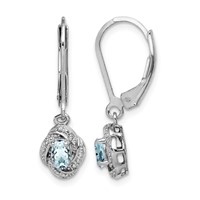 Sterling Silver Rhodium-plated Diam. & Aquamarine Earrings view 1