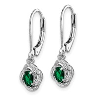 Sterling Silver Rhodium-plated Diam. & Created Emerald Earrings view 2