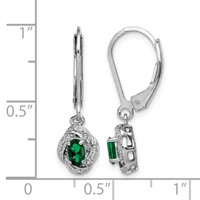 Sterling Silver Rhodium-plated Diam. & Created Emerald Earrings view 4