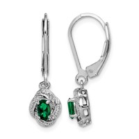 Sterling Silver Rhodium-plated Diam. & Created Emerald Earrings view 1