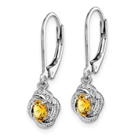 Sterling Silver Rhodium-plated Diam. & Citrine Earrings view 2