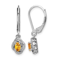 Sterling Silver Rhodium-plated Diam. & Citrine Earrings view 1