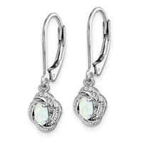 Sterling Silver Rhodium-plated Diam. & Created Opal Earrings view 2