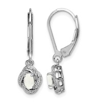 Sterling Silver Rhodium-plated Diam. & Created Opal Earrings view 1