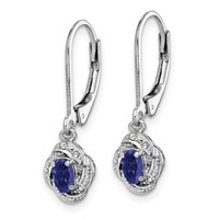 Sterling Silver Rhodium-plated Diam. & Created Sapphire Earrings view 2