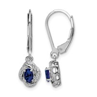 Sterling Silver Rhodium-plated Diam. & Created Sapphire Earrings view 1