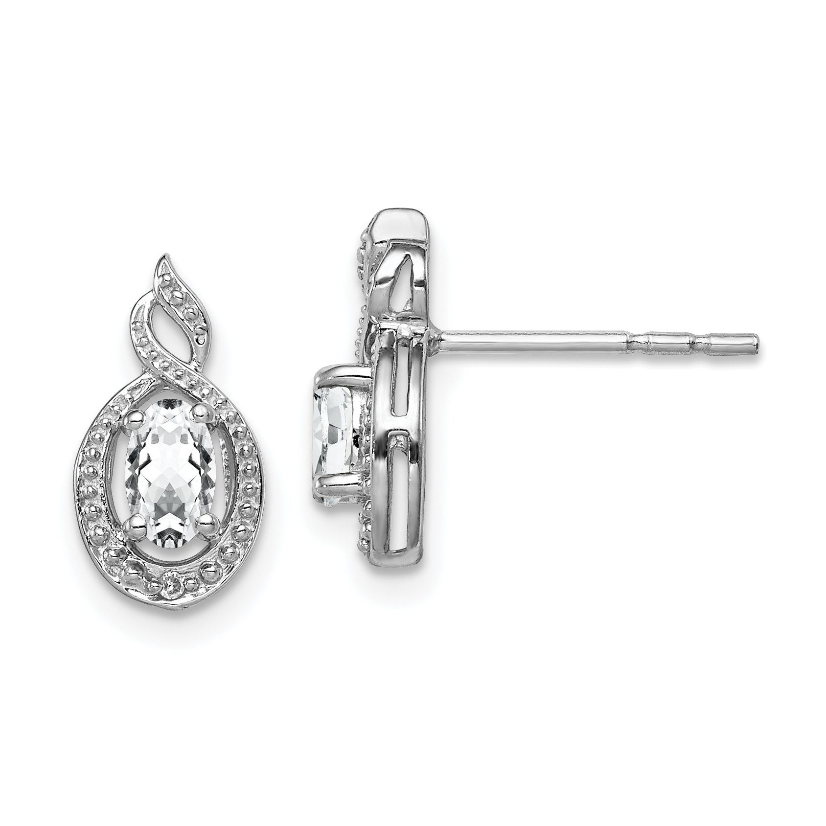 Sterling Silver Rhodium-plated White Topaz & Diam. Earrings (QBE18APR)