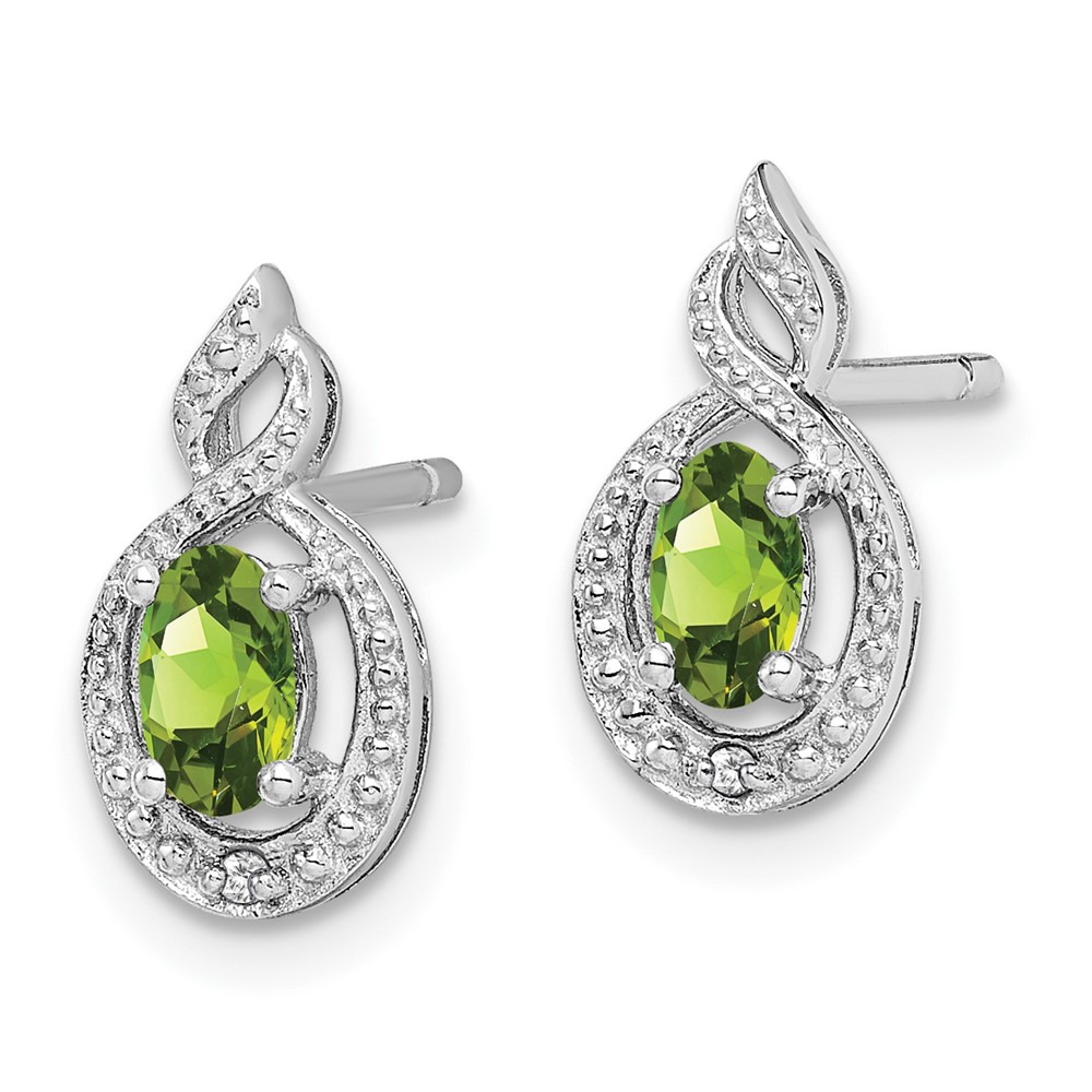 Sterling Silver Rhodium-plated Peridot & Diam. Earrings (QBE18AUG)