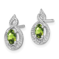 Sterling Silver Rhodium-plated Peridot & Diam. Earrings view 2