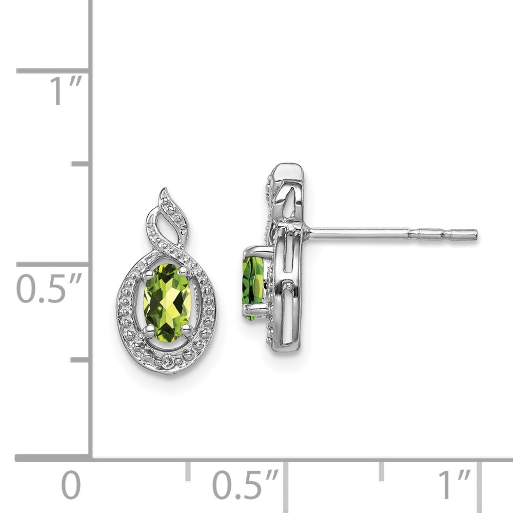Sterling Silver Rhodium-plated Peridot & Diam. Earrings (QBE18AUG)