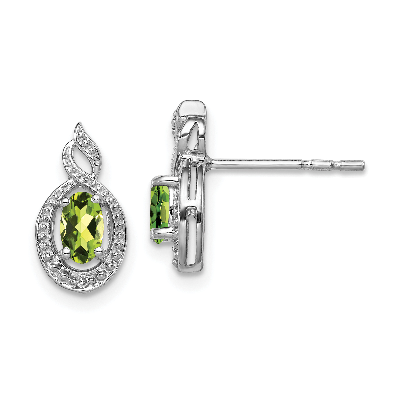 Sterling Silver Rhodium-plated Peridot & Diam. Earrings (QBE18AUG)