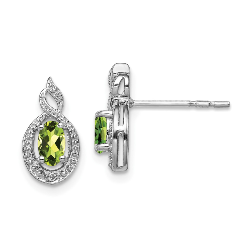 Sterling Silver Rhodium-plated Peridot & Diam. Earrings (QBE18AUG)