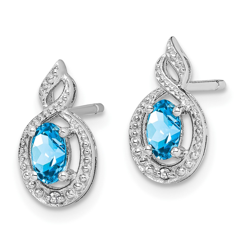Sterling Silver Rhodium-plated Light Swiss Blue Topaz & Diam. Earrings (QBE18DEC)