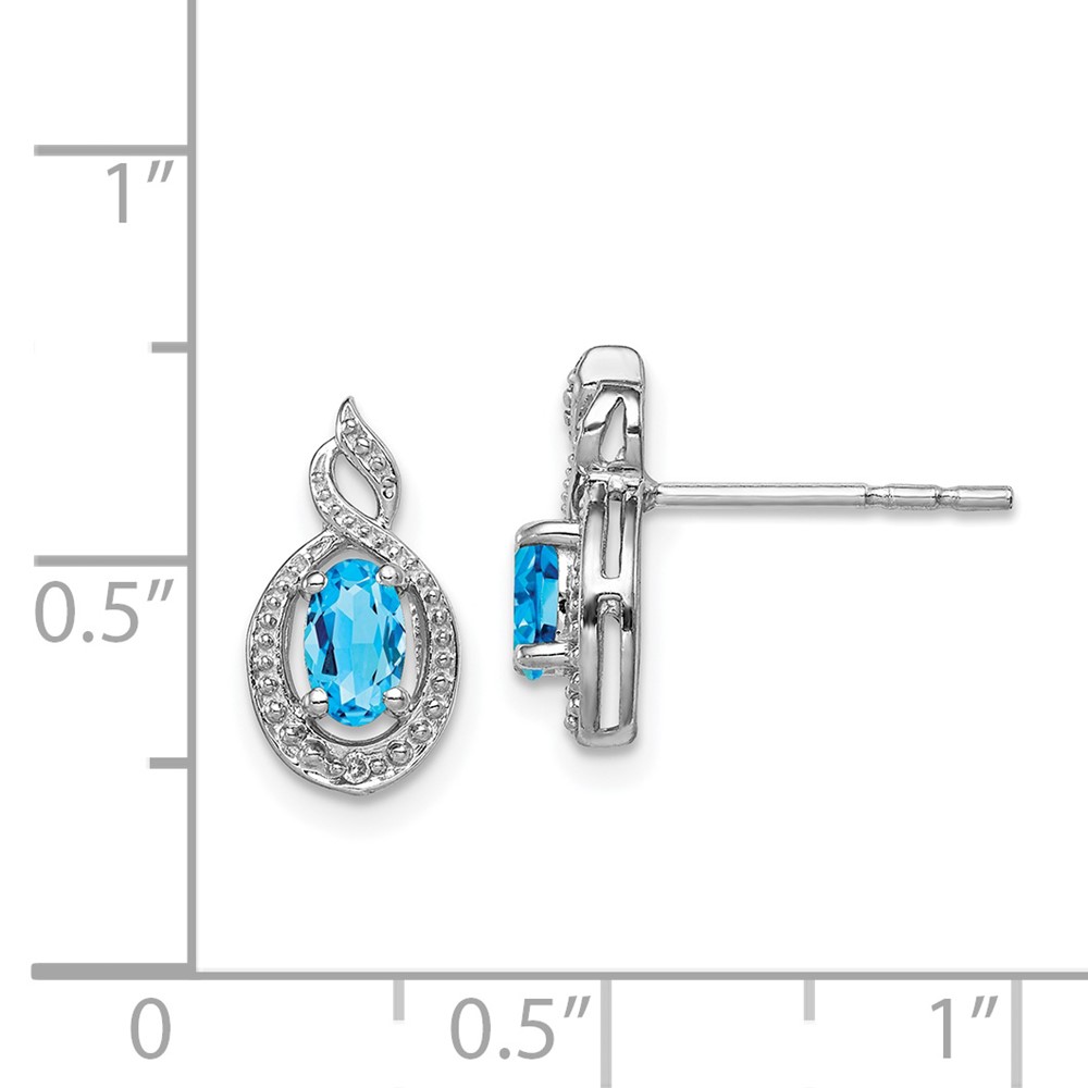 Sterling Silver Rhodium-plated Light Swiss Blue Topaz & Diam. Earrings (QBE18DEC)