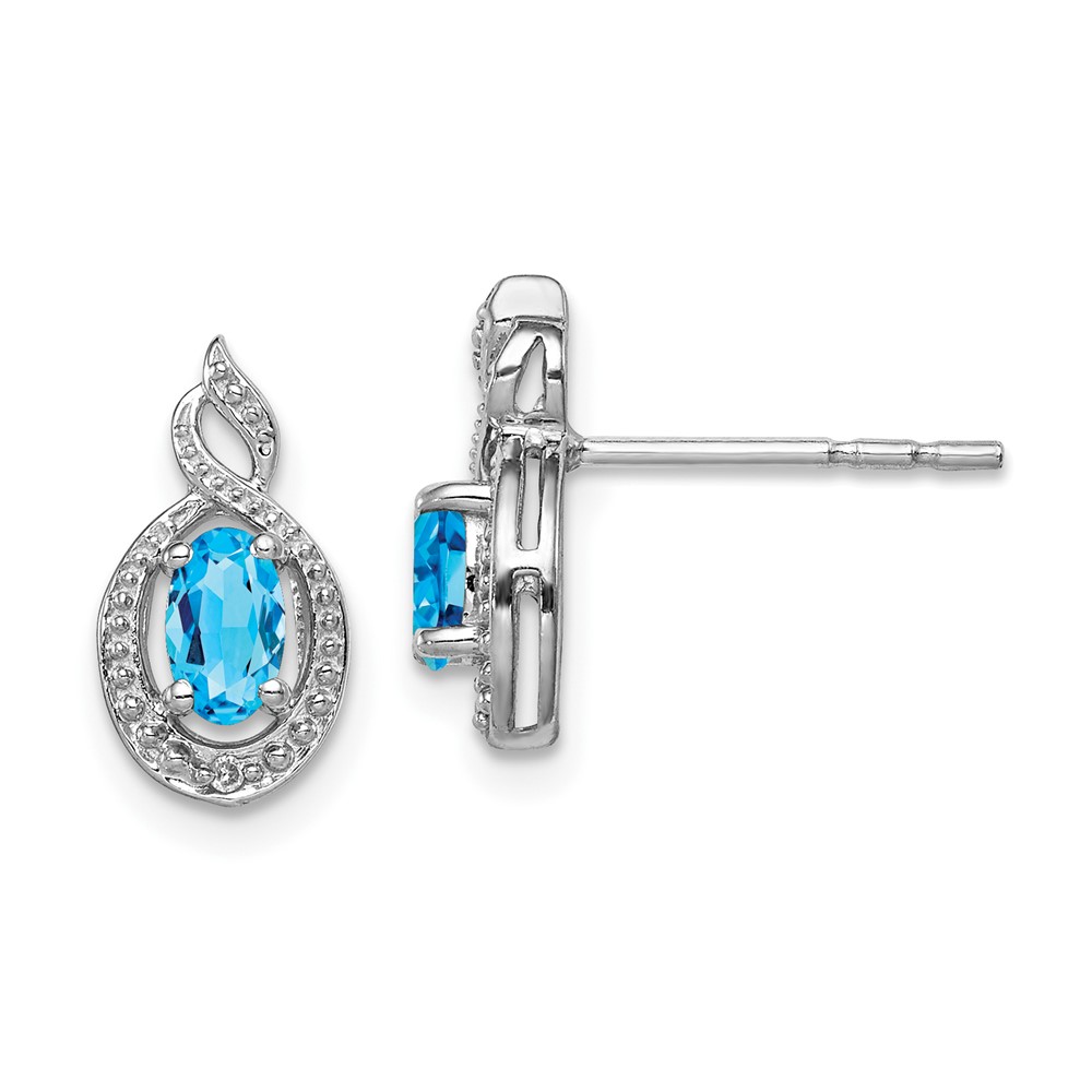 Sterling Silver Rhodium-plated Light Swiss Blue Topaz & Diam. Earrings (QBE18DEC)