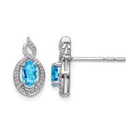 Sterling Silver Rhodium-plated Light Swiss Blue Topaz & Diam. Earrings view 1