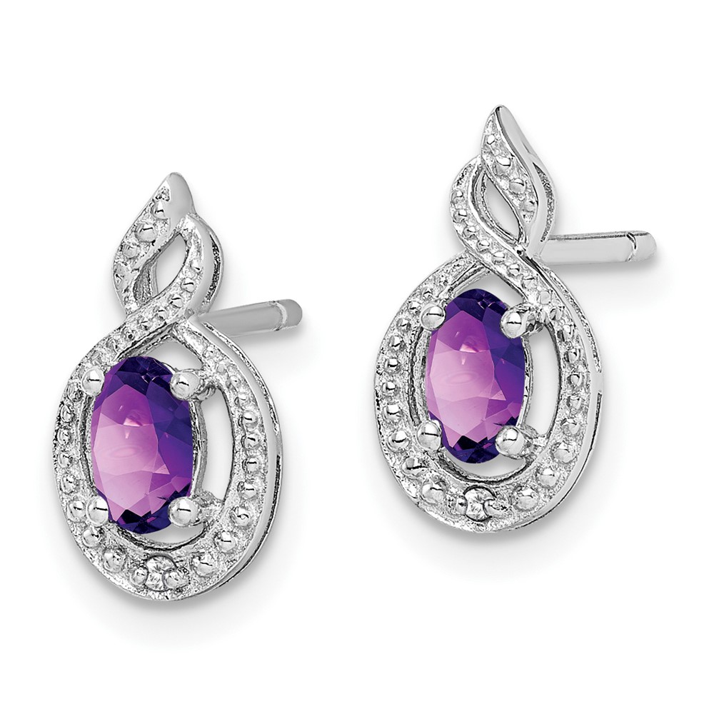 Sterling Silver Rhodium-plated Amethyst & Diam. Earrings (QBE18FEB)