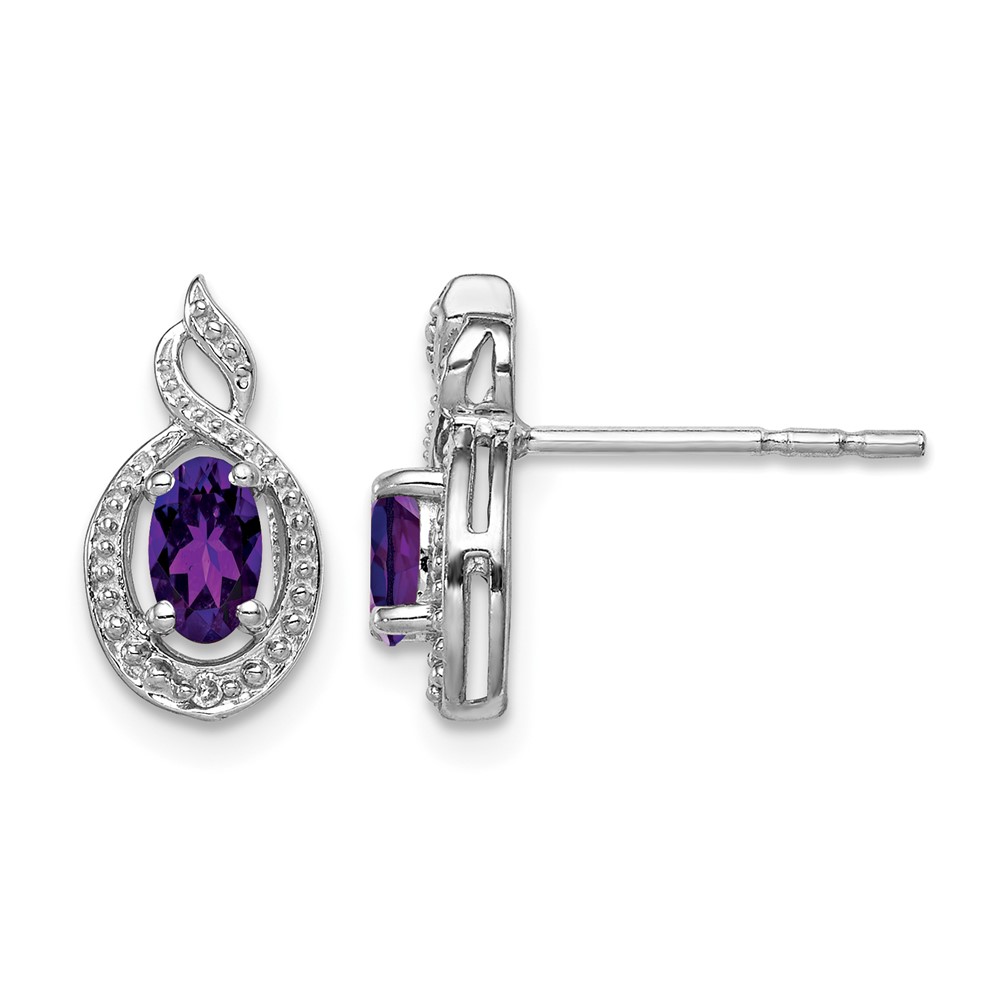 Sterling Silver Rhodium-plated Amethyst & Diam. Earrings (QBE18FEB)