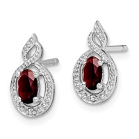 Sterling Silver Rhodium-plated Garnet & Diam. Earrings view 2