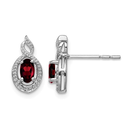 Sterling Silver Rhodium-plated Garnet & Diam. Earrings