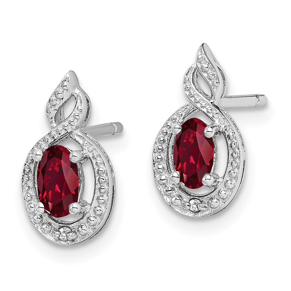 Sterling Silver Rhodium-plated Created Ruby & Diam. Earrings (QBE18JUL)