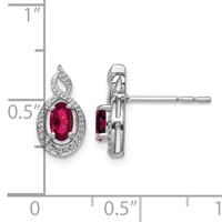 Sterling Silver Rhodium-plated Created Ruby & Diam. Earrings view 4