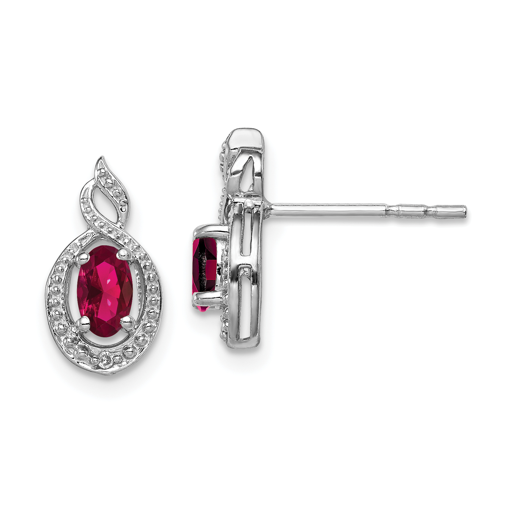 Sterling Silver Rhodium-plated Created Ruby & Diam. Earrings (QBE18JUL)
