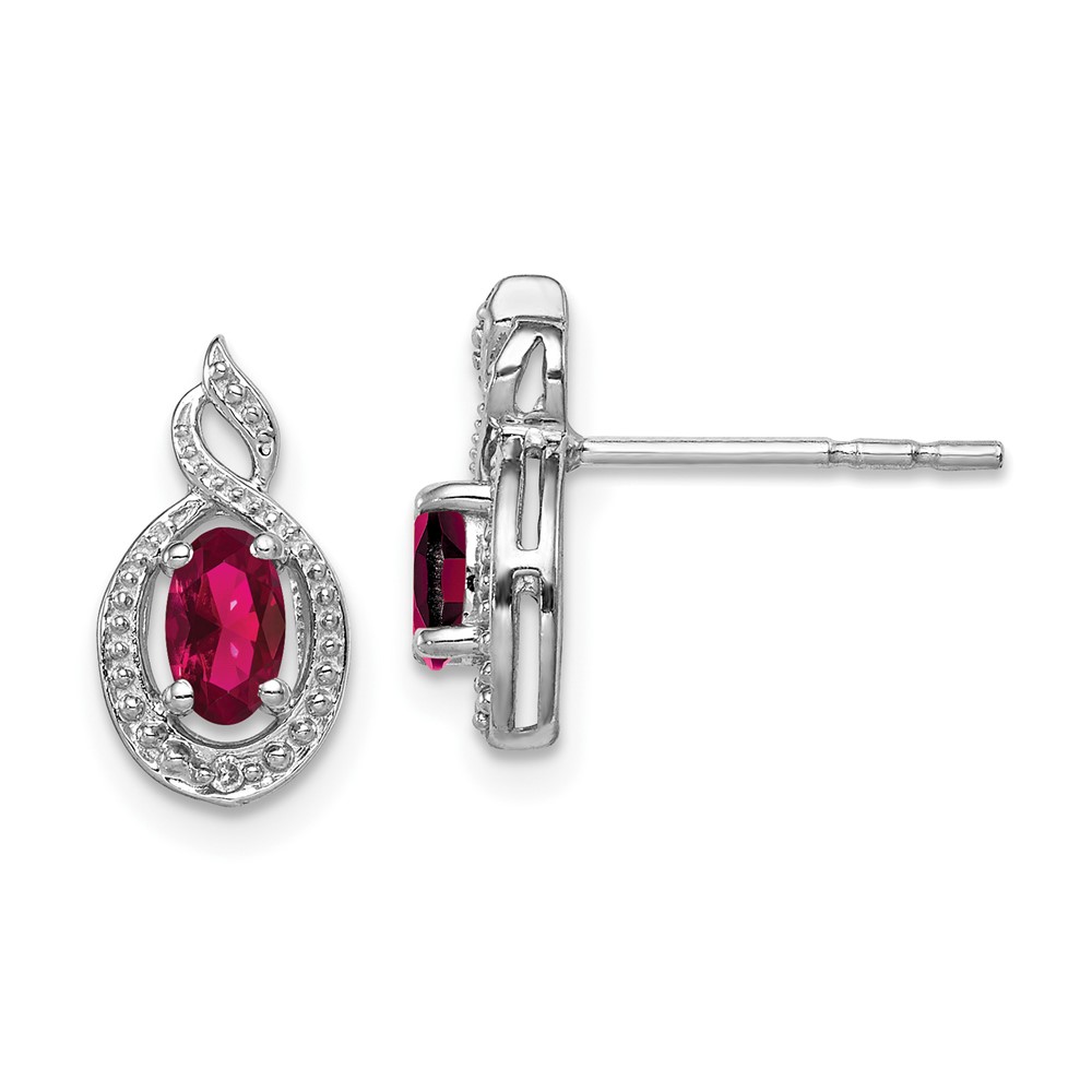 Sterling Silver Rhodium-plated Created Ruby & Diam. Earrings (QBE18JUL)