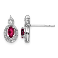 Sterling Silver Rhodium-plated Created Ruby & Diam. Earrings view 1