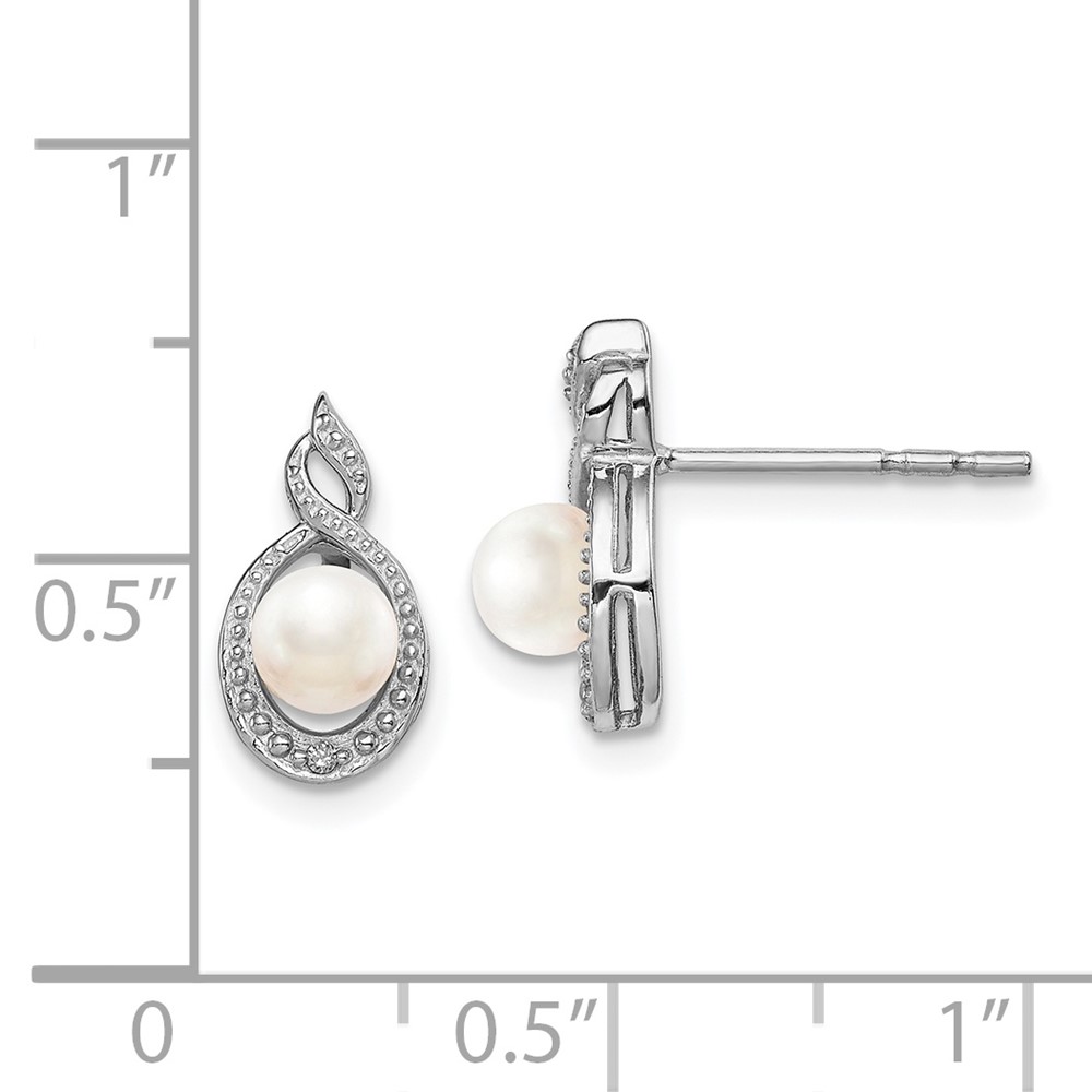 Sterling Silver Rhodium-plated FW Cultured Pearl & Diam. Earrings (QBE18JUN)