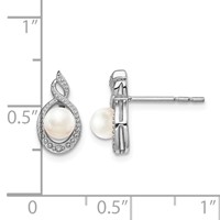 Sterling Silver Rhodium-plated FW Cultured Pearl & Diam. Earrings view 4