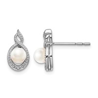 Sterling Silver Rhodium-plated FW Cultured Pearl & Diam. Earrings view 1