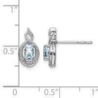 Sterling Silver Rhodium-plated Aquamarine & Diam. Earrings view 4